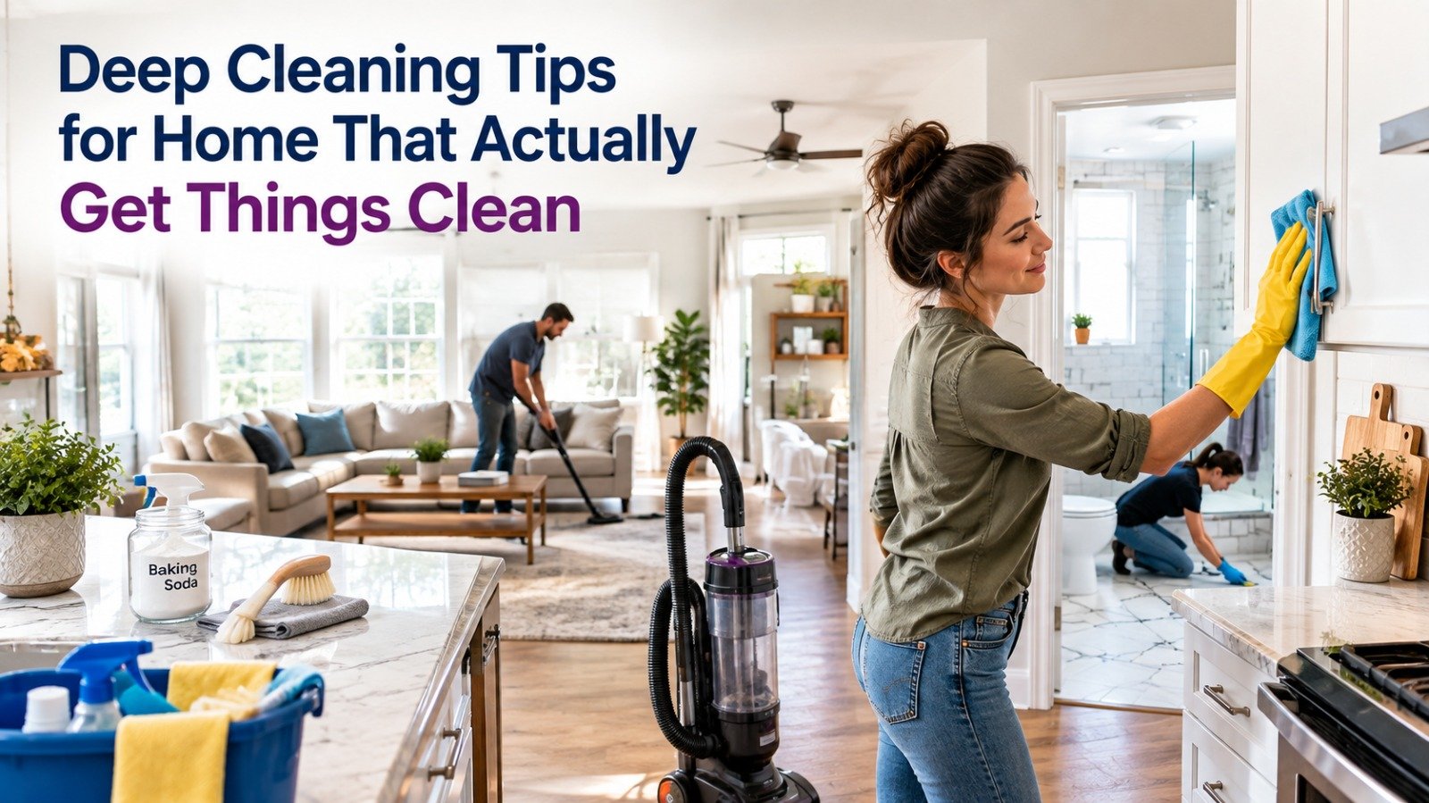 Deep cleaning tips for home, showing effective ways to clean and freshen different areas of the house