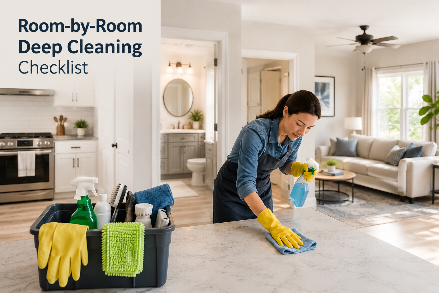 Deep cleaning house checklist covering essential tasks for a thoroughly cleaned home.