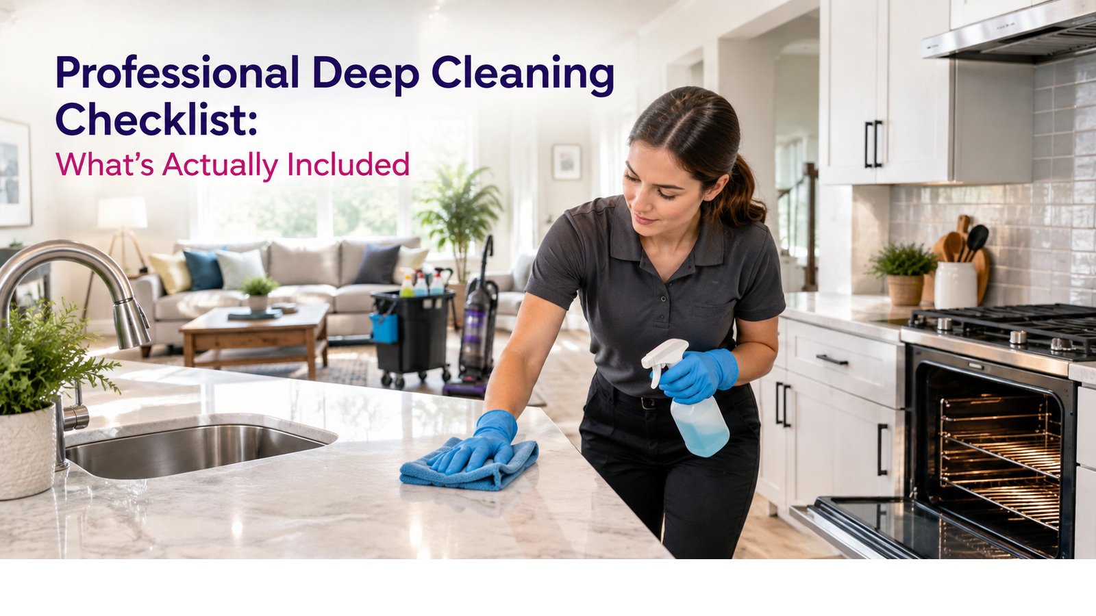 Professional deep cleaning checklist showing the tasks and areas typically included in a thorough home cleaning.