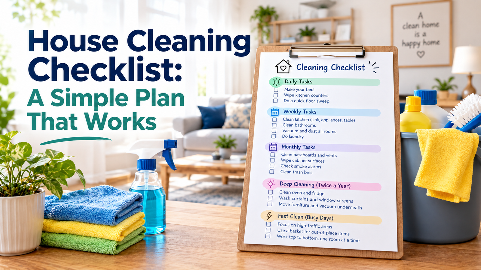 House cleaning checklist for an organized home